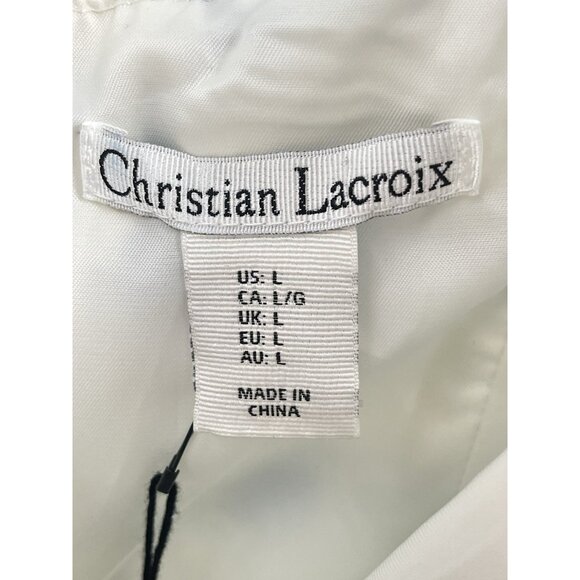 Christian Lacroix Blue Print Sleeveless Midi Dress Linen Sz Large NWT - Picture 6 of 7